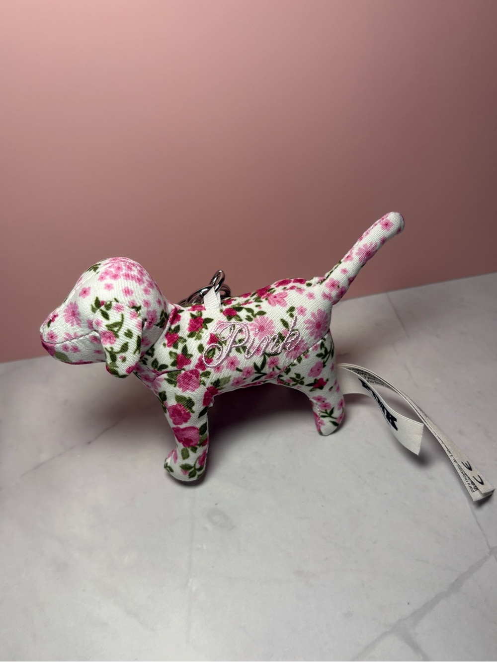 🌸 PINK Victoria's Secret Floral Dog Bag Charm Keychain